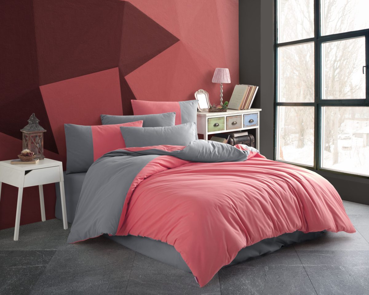 Lenjerie Pat 2 Persoane Hobby Poplin Diamond Uni - Koral - imagine 2