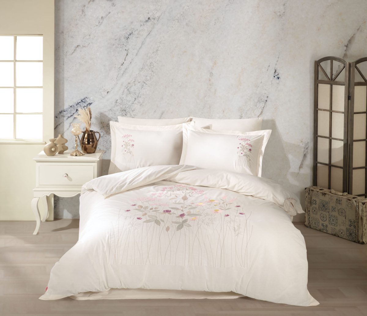 Lenjerie Pat 2 Persoane Hobby BRODERIE EMILLA - KREM - imagine 2