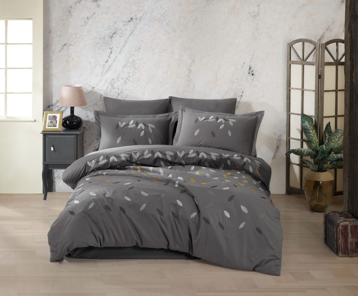 Lenjerie Pat 2 Persoane Hobby BRODERIE LIDA - GRI - imagine 2