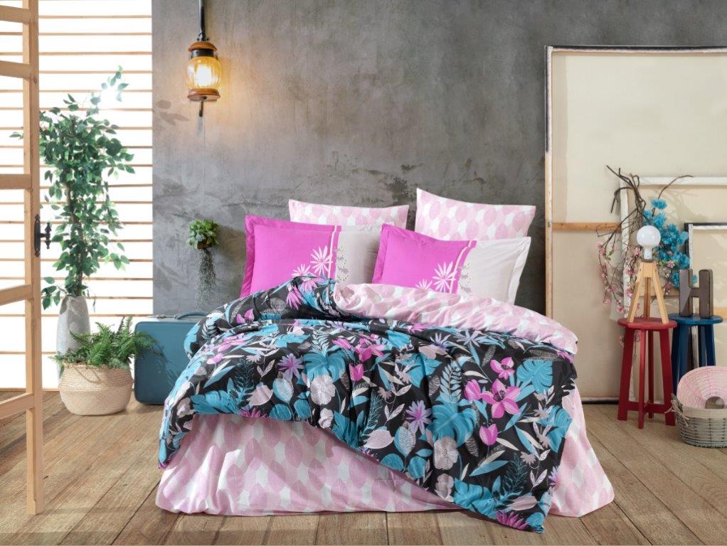 Monstera-Fusya.jpg Lenjerie Pat 2 Persoane Hobby Monstera - Fucsya - imagine 1
