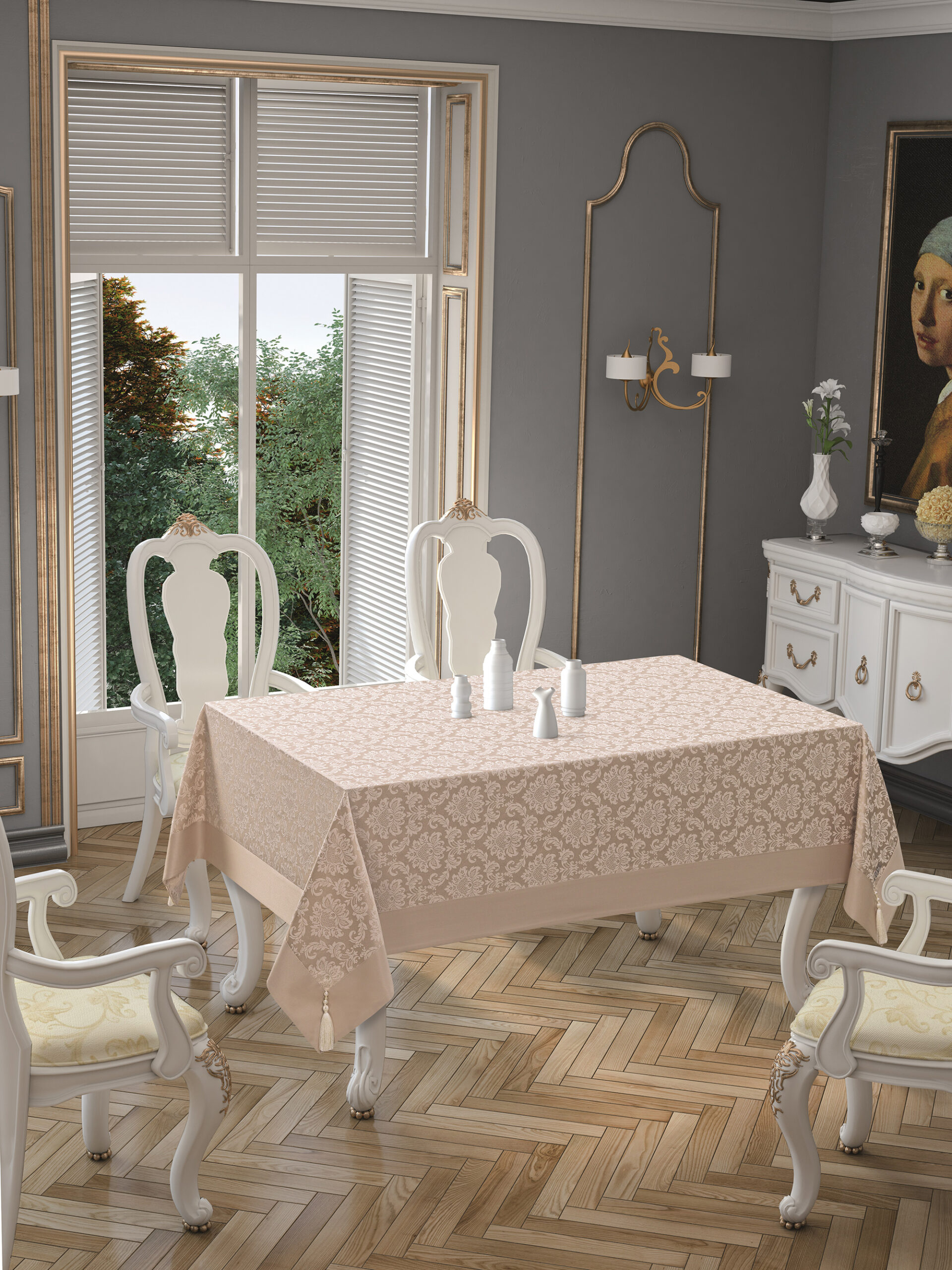 POLYCOTTON-PUSKULLU-95-DAMASK-BEJ-scaled-1.jpg Fata de masa Tabe -Bej - Policoton- 160x220 cm - imagine 1