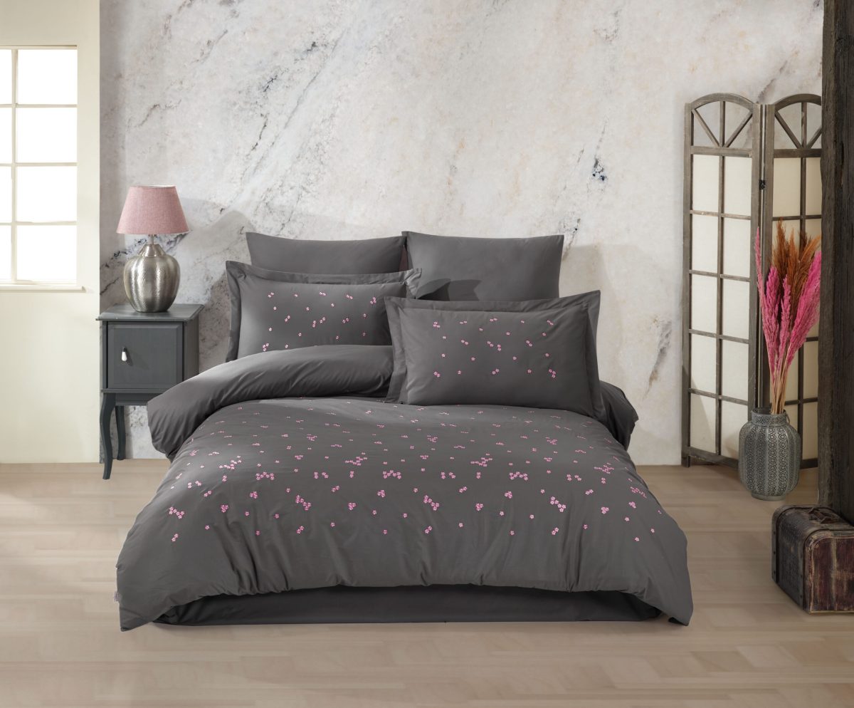 Lenjerie Pat 2 Persoane Hobby BRODERIE SPRING - GRI - imagine 2