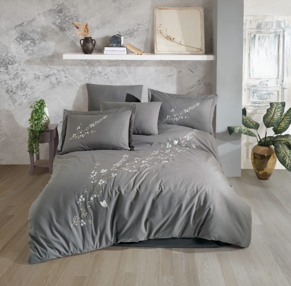 Lenjerie Pat 2 Persoane Hobby BRODERIE VERA - GRI - imagine 2