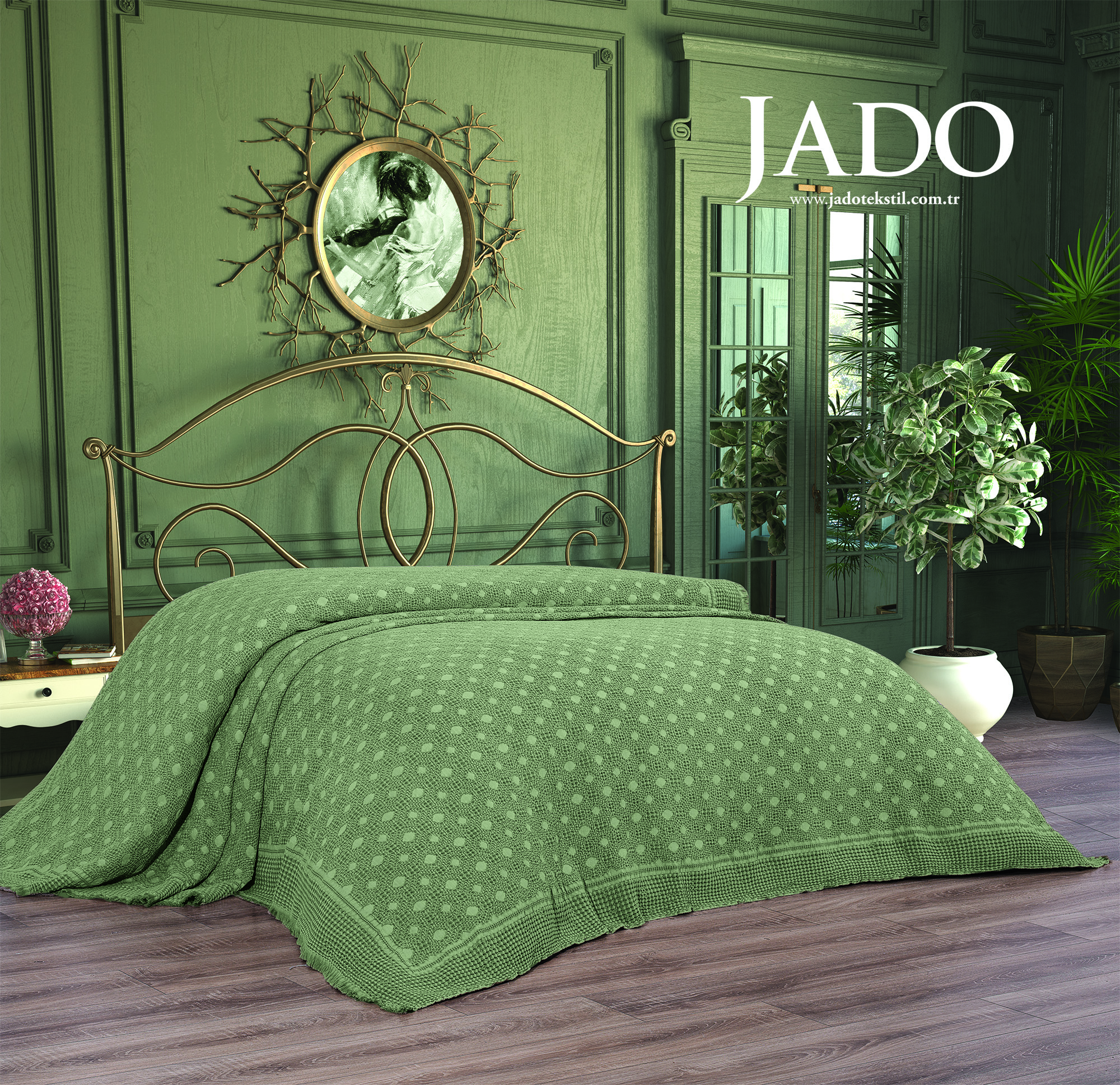 geometrik-jado-pike-yesil.jpg Cuvertura Pat Jado Pano Pike - Geometric - Verde - imagine 1
