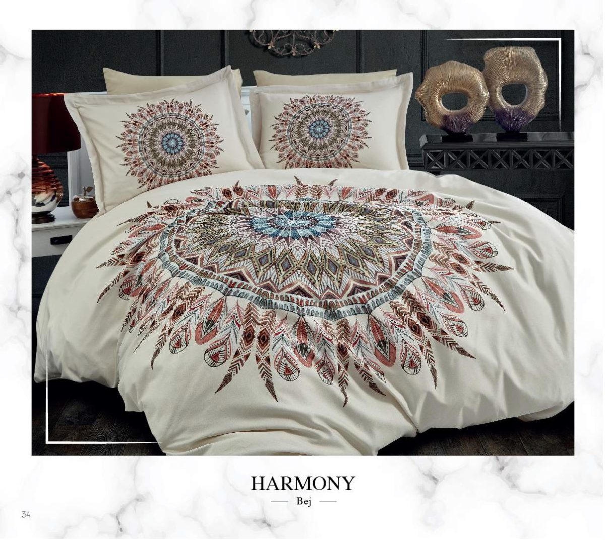 Lenjerie pat 2 persoane DANTELA Harmony 3D Bej - imagine 2