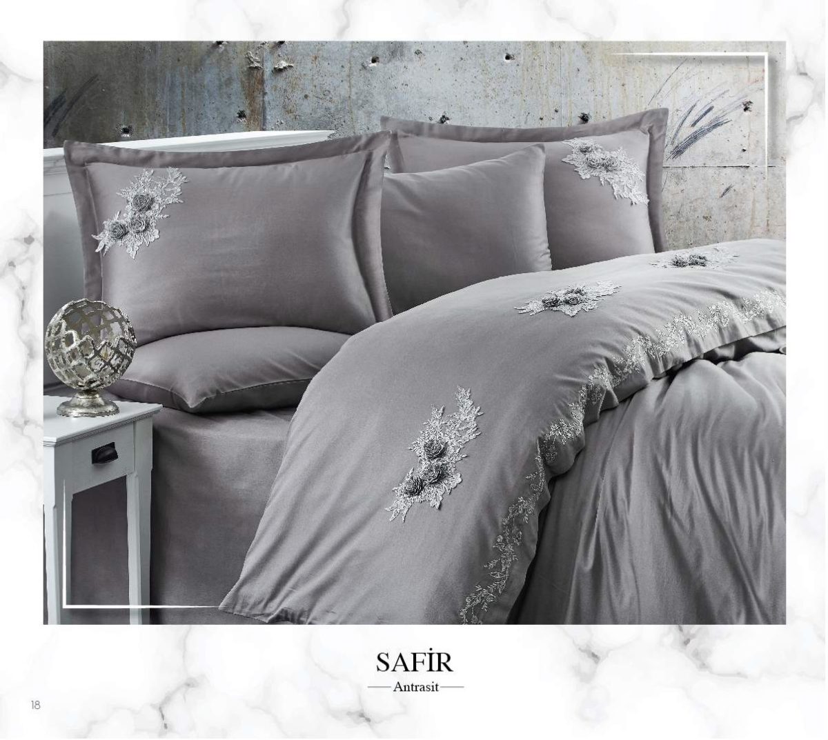 Lenjerie pat 2 persoane DANTELA Safir - Antrasit - imagine 2