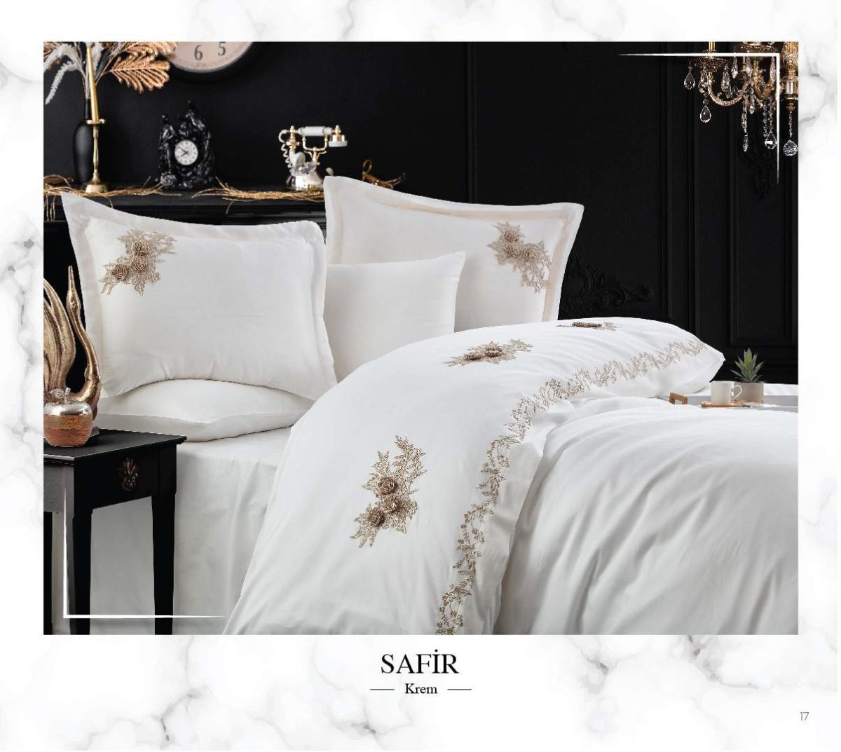 Lenjerie pat 2 persoane DANTELA Safir - krem - imagine 2