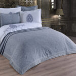 Cuvertura + Lenjerie Pat 2 Persoane cu Broderie Jado Damask - Gri