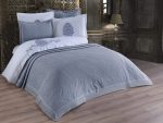 Cuvertura + Lenjerie Pat 2 Persoane cu Broderie Jado Damask - Gri