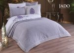 Cuvertura + Lenjerie Pat 2 Persoane cu Broderie Jado Damask - Lila