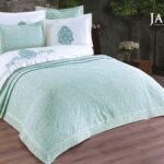 Cuvertura + Lenjerie Pat 2 Persoane cu Broderie Jado Damask - Mint