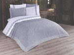 Cuvertura + Lenjerie Pat 2 Persoane cu Broderie Jado Leaf - Gri