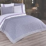 Cuvertura + Lenjerie Pat 2 Persoane cu Broderie Jado Leaf - Lila
