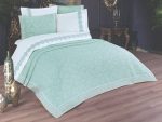 Cuvertura + Lenjerie Pat 2 Persoane cu Broderie Jado Leaf - Mint