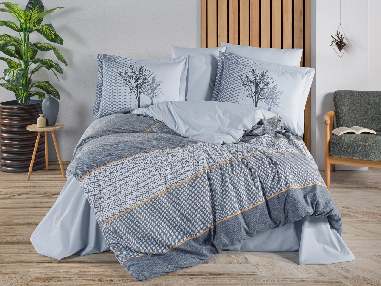 Lenjerie-Pat-2-persoane-Hobby-Tania-Indigo Lenjerie Pat 2 persoane Hobby Tania - Indigo - imagine 1